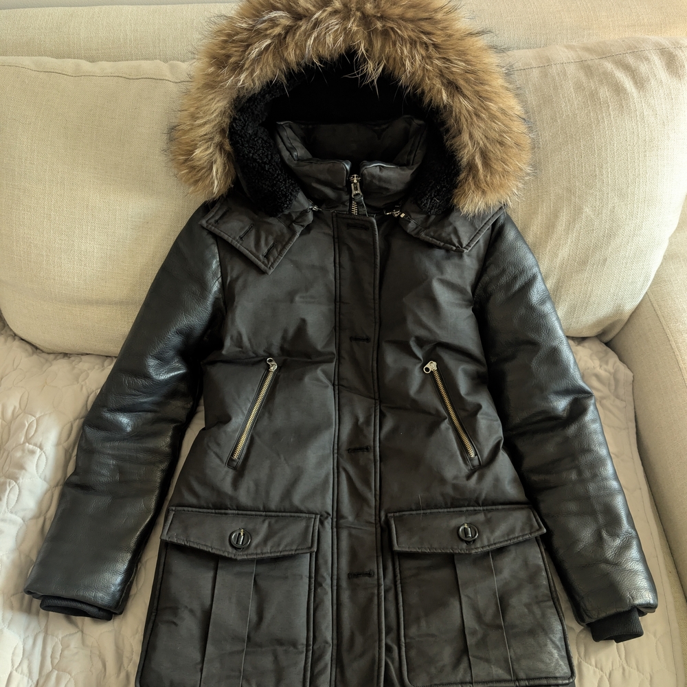 Mackage Black Jacket with Faux Fur Trim